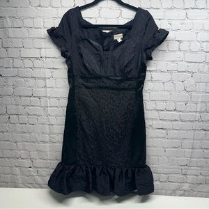 Karen Millen Black Dress with Leopard Accents Sz 10